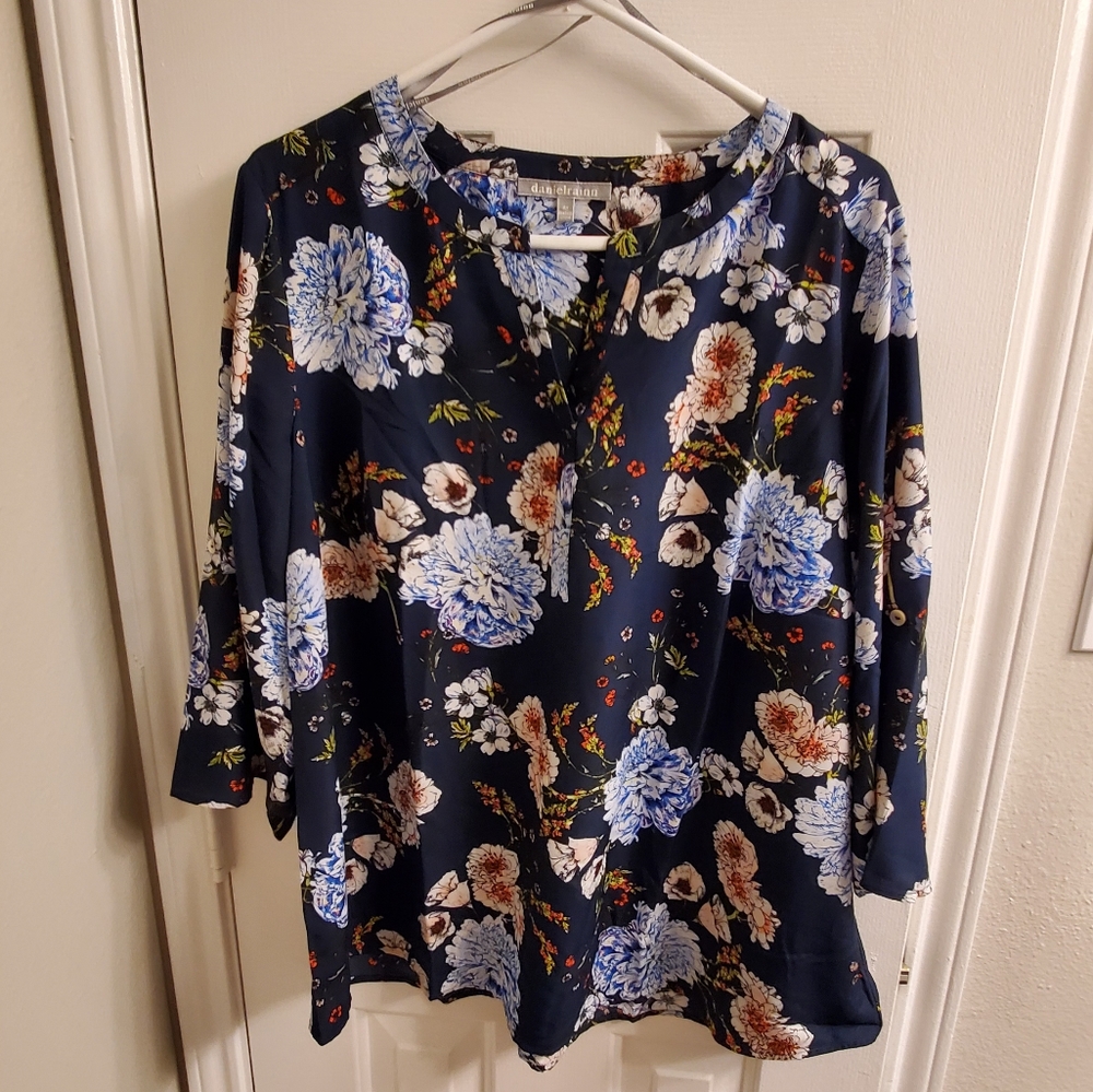 Daniel Rainn X Anthropologie blue floral blouse plus size 2X